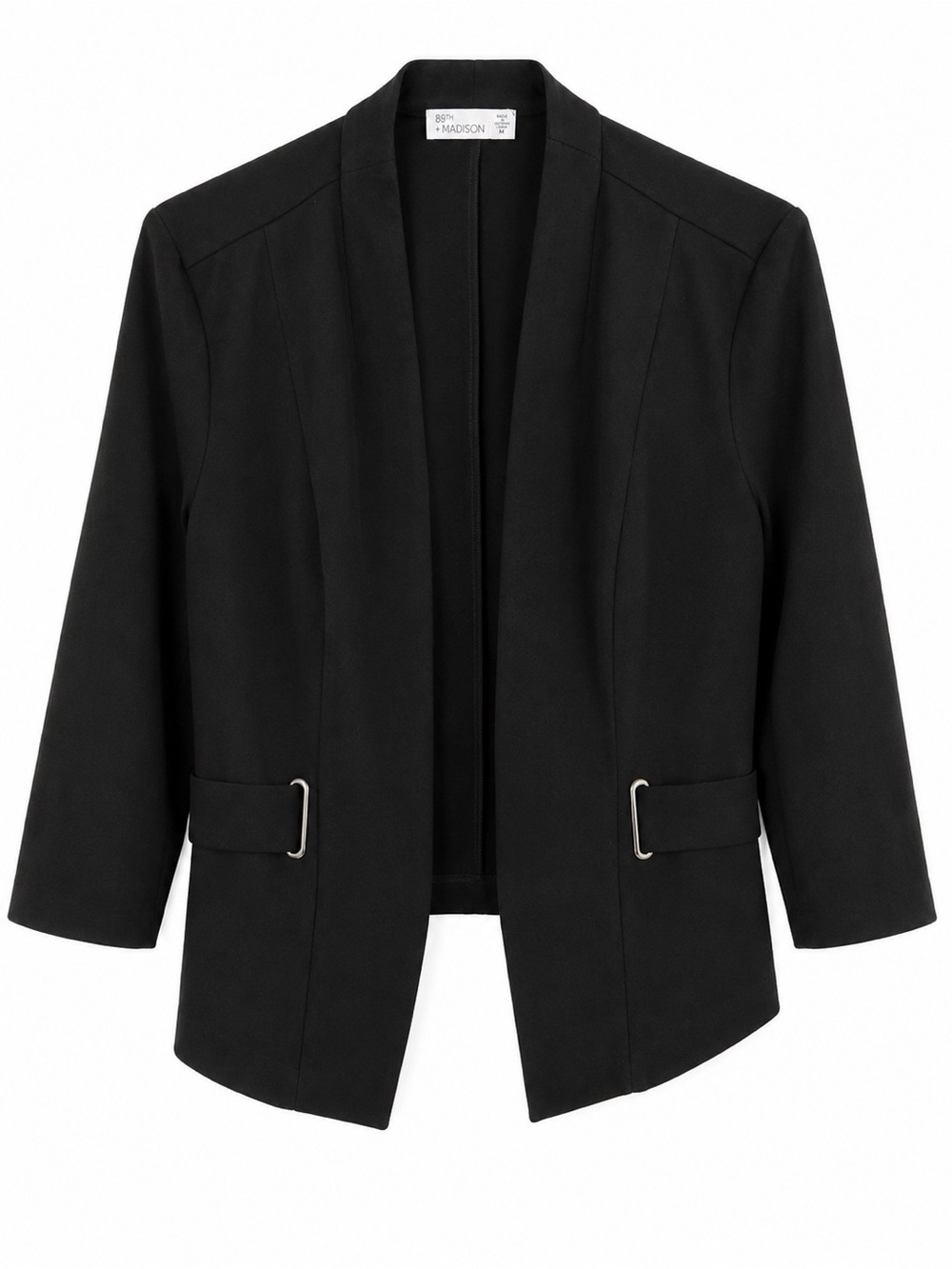 Madison Black Open-Front Blazer with Buckle Detail